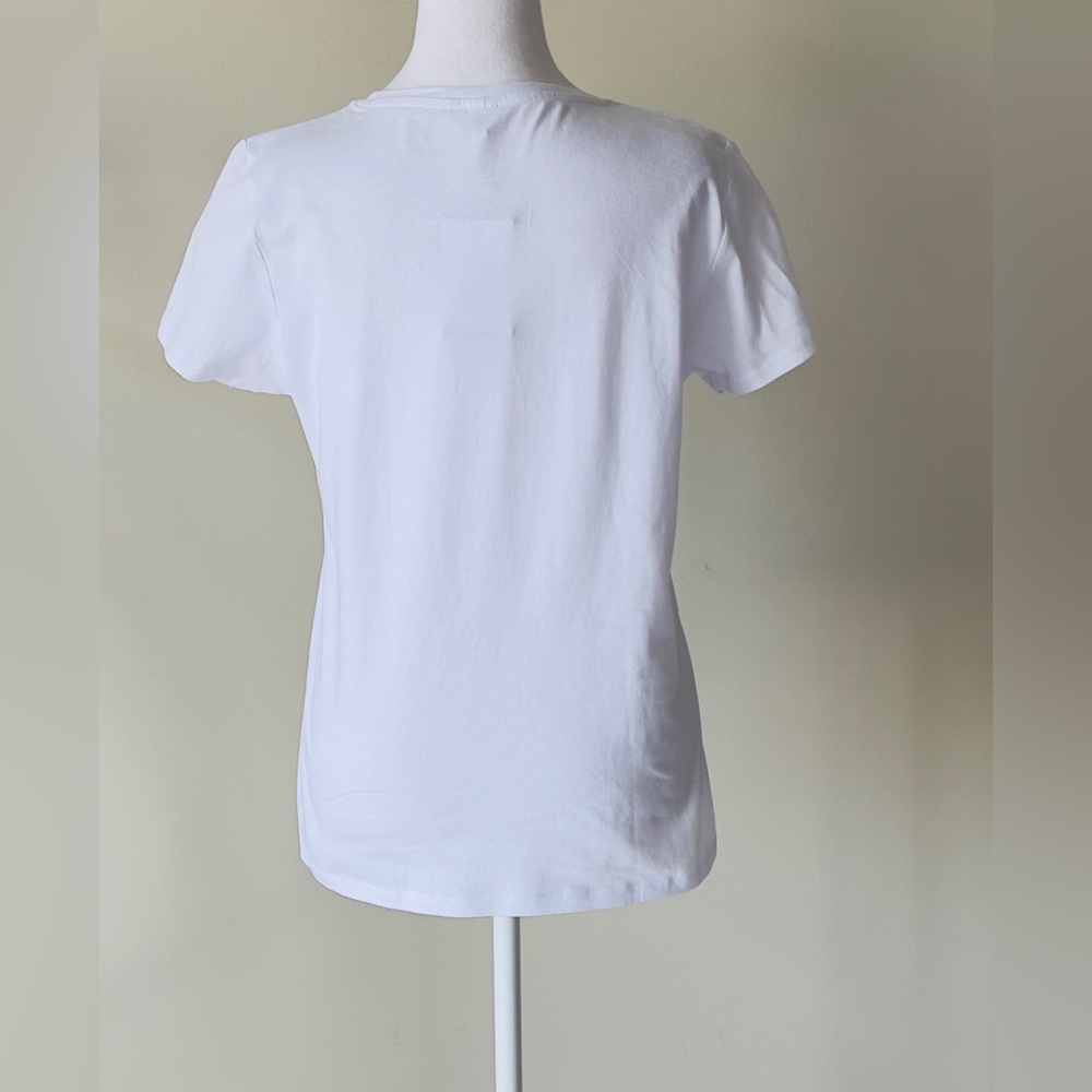 White Women’s Short Sleeve T-Shirt with Colorful Bicycle Design Size Medium NWT - Picture 3 of 4